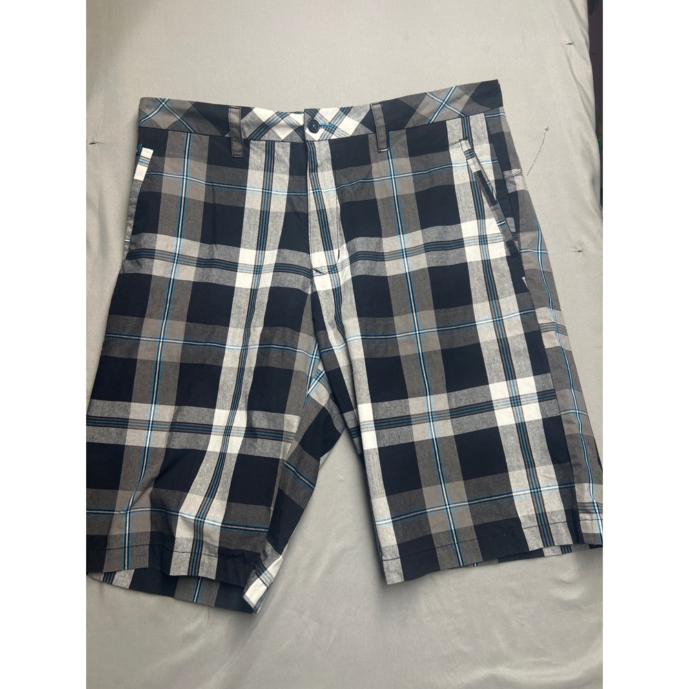 Univibe Mens Plaid Shorts Black Grey Blue Paisley Skull Lining Size 38